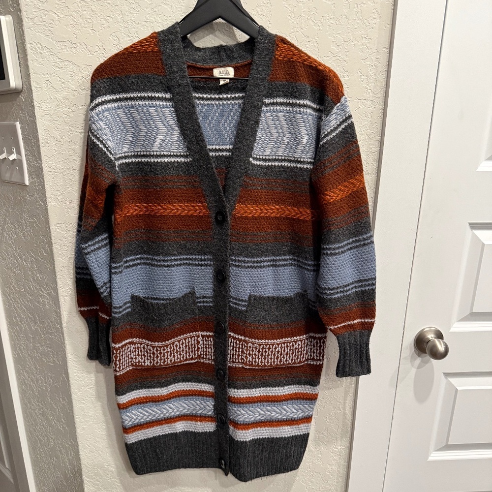 A.N.A. Womens Petite Medium Southwestern Aztec Button Up Longline Sweater